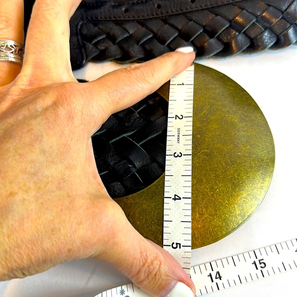 Cole Haan Size Medium Black braided wide belt with brass Crescent buckle. - Picture 5 of 8